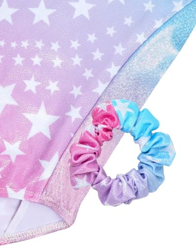 JiAmy Gymnastics Leotards for Girls Cross Back, Long Sleeve Sparkly Dance Biketards with Shorts Ballet Outfit for 11-12 Years Gradient Blue Stars - Image 4