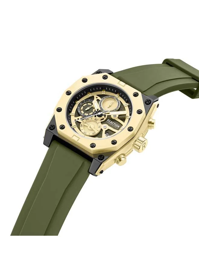 Kenneth Cole Reaction Yellow Dial Green Silicone Strap Chronograph Watch for Men, 52.4mm