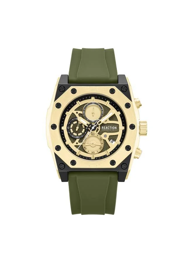 Kenneth Cole Reaction Yellow Dial Green Silicone Strap Chronograph Watch for Men, 52.4mm