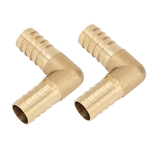 Yoebor Brass Hose Barb Fitting 3/8" Barbed x 3/8" Barbed 90 Degree Elbow Connector (Pack of 2） - Image 1