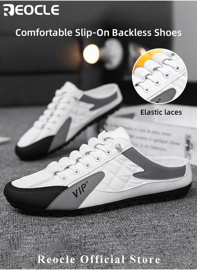 REOCLE - Men's Mules Shoes Slip on Sneakers Knit Flats Platform Lightweight Breathable Non-Slip Walking Shoes Backless Shoes for Outdoor Activities & Beach Vacations - Image 1