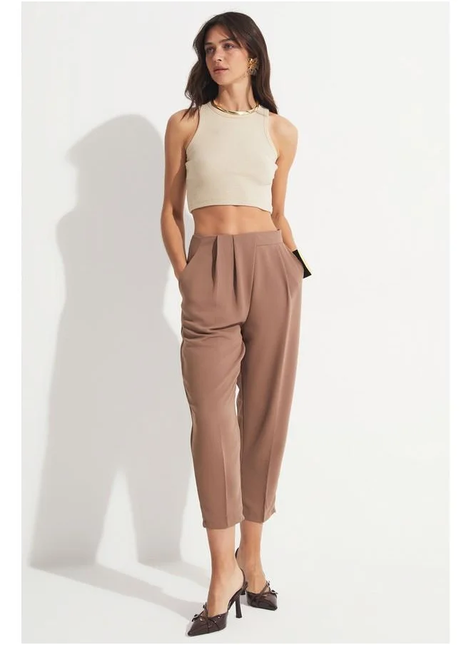 JUNE June Pleated Detailed Trouser Tan