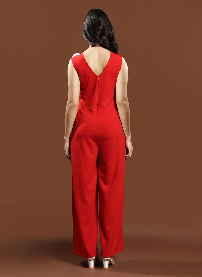 Athena جمبسوت أحمر مزين بدون أكمام للنساء - Image 5