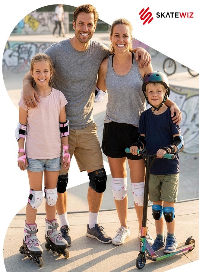 SKATEWIZ واقيات الركبة والمرفق من SKATEWIZ للبالغين - معدات حماية للتزلج - PROTECT-1 - مقاس كبير (L) - وردي وأبيض - واقيات للمعصم - وسادات للتزلج، لوح تزلج، زلاجات بعجلات، زلاجات جليد للنساء - Image 2