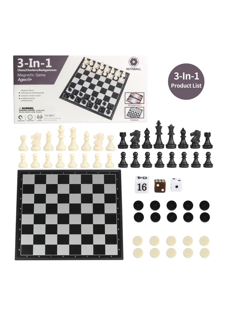 SYOSI - 3 in 1 Magnetic Travel Chess Checkers Backgammon Set 12.5" Portable Folding Board Game for Kids and Adults - Image 1