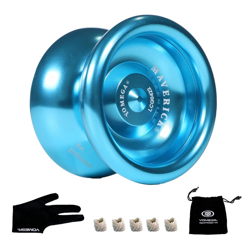 Yomega Maverick - Professional Aluminum Metal Yoyo for Kids and Beginners with C Size Ball Bearing for Advanced yo yo Tricks and Responsive Return + Extra 2 Strings & 3 Month Warranty (Blue) Blue - Image 1