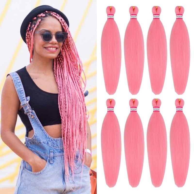 Dorsanee Pink Braiding Hair Pre Stretched 20 Inch 8 Packs Braiding Hair Extensions for Crochet Box Braids Twists Locs Hair Soft Yaki Texture Hot Water Setting 20inchPink