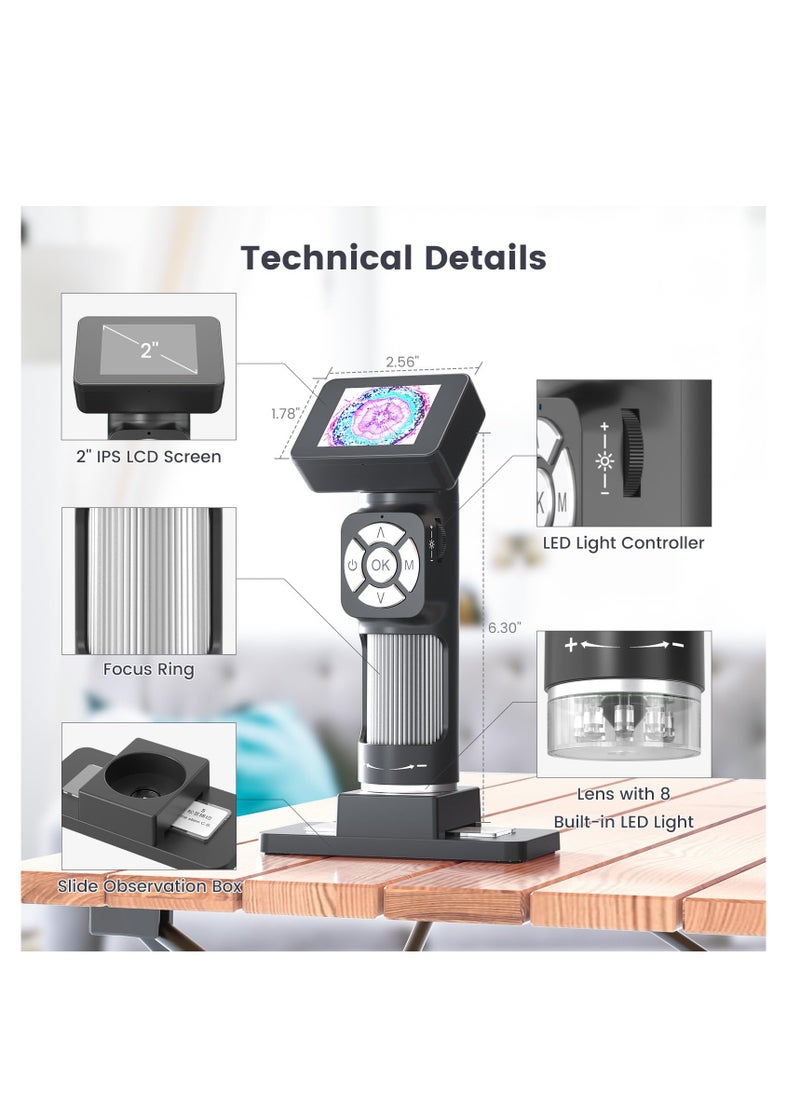 SYOSI Portable Pocket Microscope Kit, Mini Handheld Digital Microscope 500X with 8 Adjustable LED Lights and 2" LCD Screen, Pocket Microscope Kit for Kids and Adults, Windows PC Compatible  - Image 2
