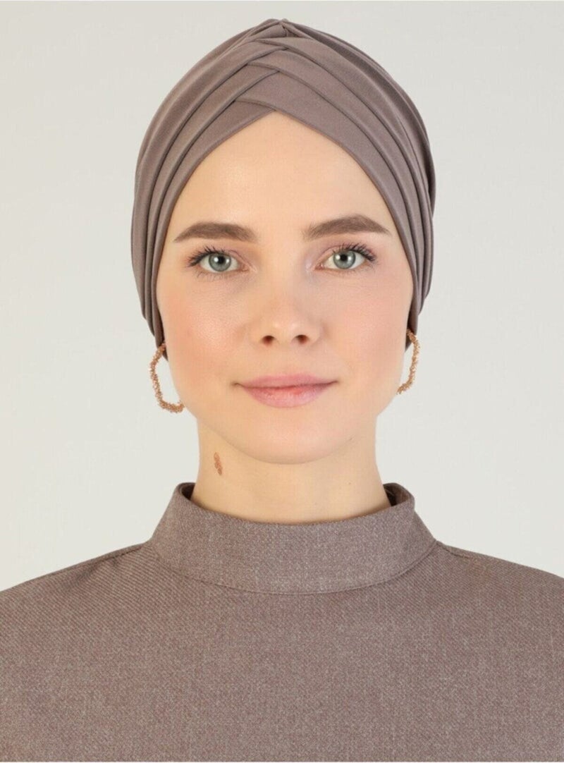 Naciye Sultan Hijab Crossed Sea Bonnet Three Banded Ready Turban Mink - Image 3