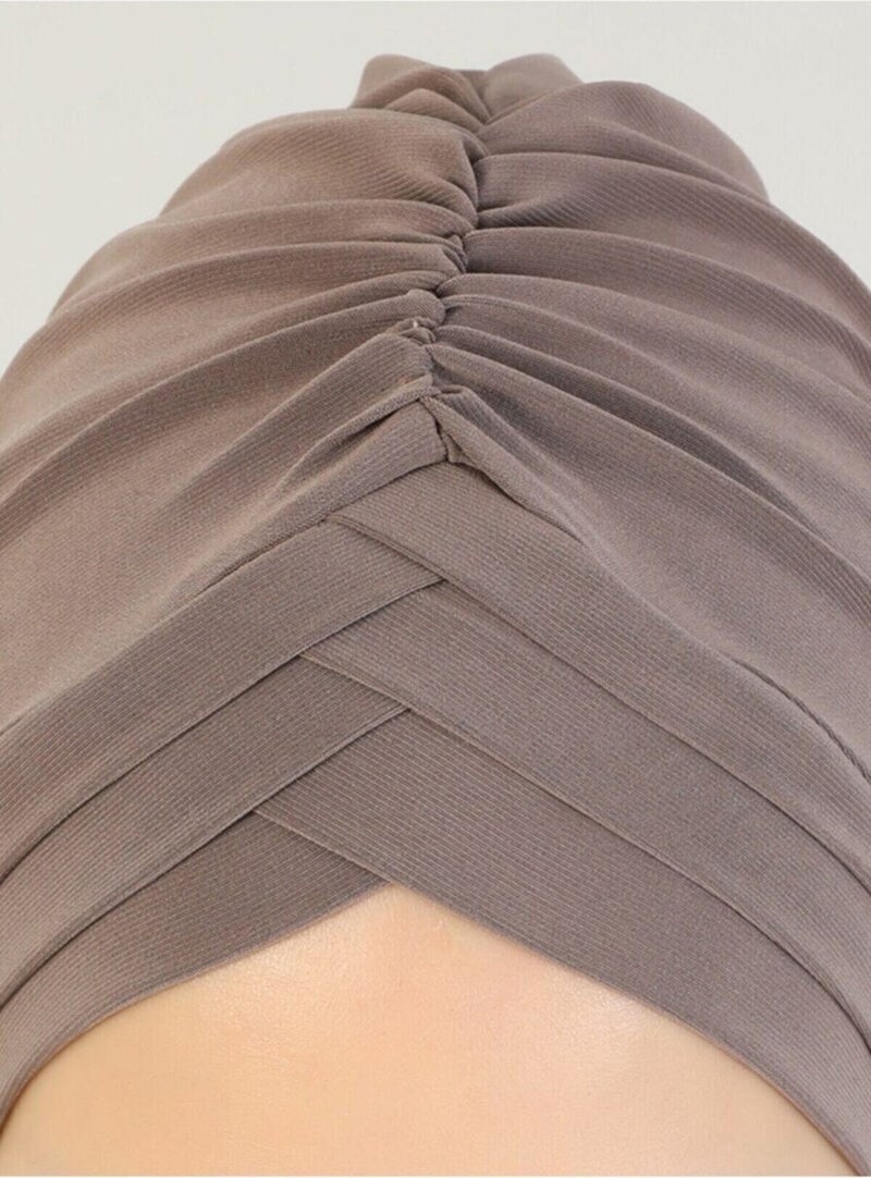 Naciye Sultan Hijab Crossed Sea Bonnet Three Banded Ready Turban Mink - Image 5