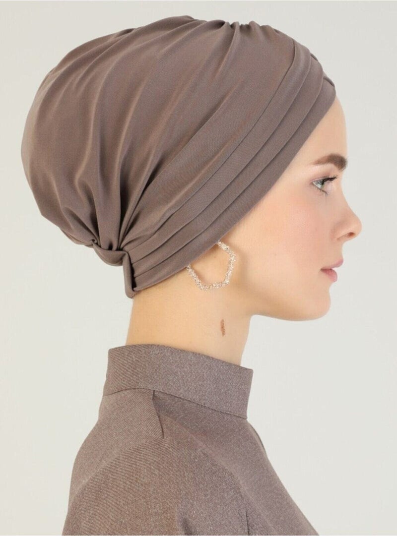 Naciye Sultan Hijab Crossed Sea Bonnet Three Banded Ready Turban Mink - Image 4