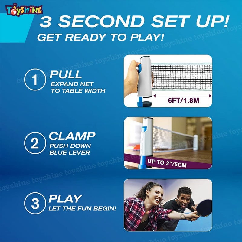 Toyshine مجموعة تنس الطاولة - مضربان مع ثلاث كرات وشبكة تنس طاولة قابلة للتعديل والطوي - متعددة الألوان (SSTP) - Image 2