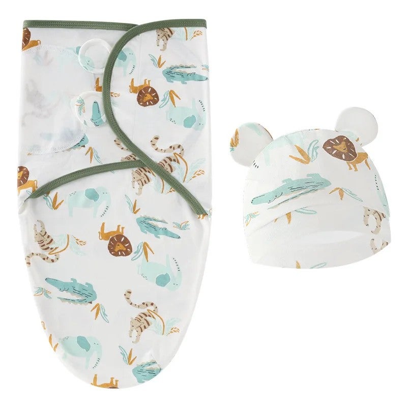 Bluejw Baby Swaddle Wrap with Hat Set - Soft Cotton Swaddle Blanket for Newborn Infant Sleep (Swaddlers) - Image 1