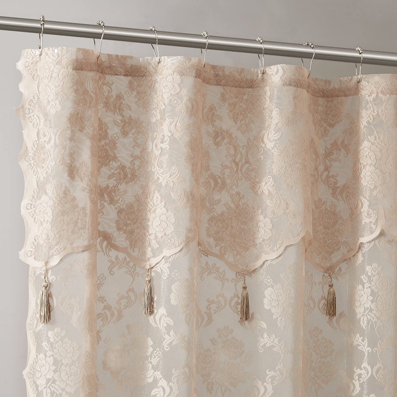 Warm Home Designs WARM HOME DESIGNS Linen Shower Curtain with Attached Valance and Elegant Tassels Standard Size 72 x 72 Lace Shower Curtain for Bathroom Luxury Shower Curtain For Unique Bathroom Decor MSH Linen 72 