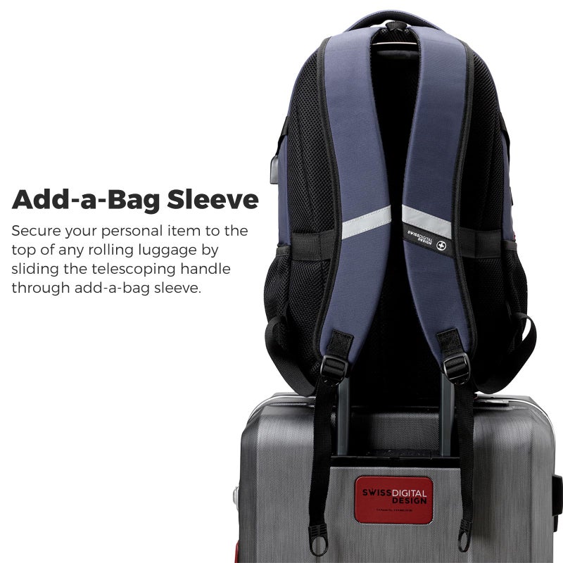 Swissdigital Design Laptop Backpack with USB Charging Port, Travel Backpack Fits 15.6 inches Computer, 31L College School Backpack for Men, Blue/Black | SD803-12 - Image 5