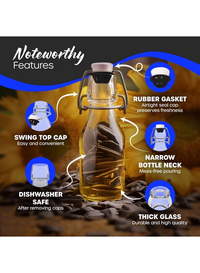 NEVLERS Nevlers 4 Oz Flip Top Glass Bottle Stopper Set | 20 Pack Clear Round Swing Top Glass Bottles For Juicing w/Shrink Wrap, Paper Tags + String, Foldable Funnel, Cleaning Brush & Gold Glass Marker  - Image 2