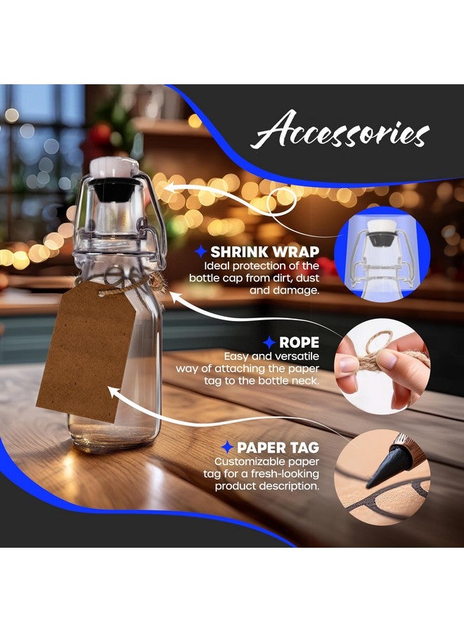 NEVLERS Nevlers 4 Oz Flip Top Glass Bottle Stopper Set | 20 Pack Clear Round Swing Top Glass Bottles For Juicing w/Shrink Wrap, Paper Tags + String, Foldable Funnel, Cleaning Brush & Gold Glass Marker  - Image 4