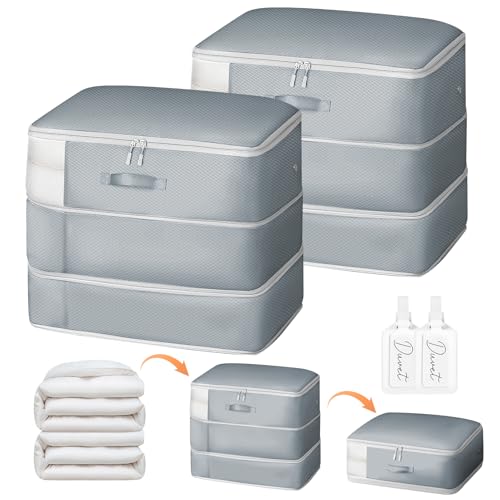 Easortm Comforter Storage Bag Large Capacity Blanket Storage Bags 3Layer Ultra Space Saving Self Compression Organizer Washable Compression Bags for Storage Comforter Blanket 2Pack Grey - Image 1