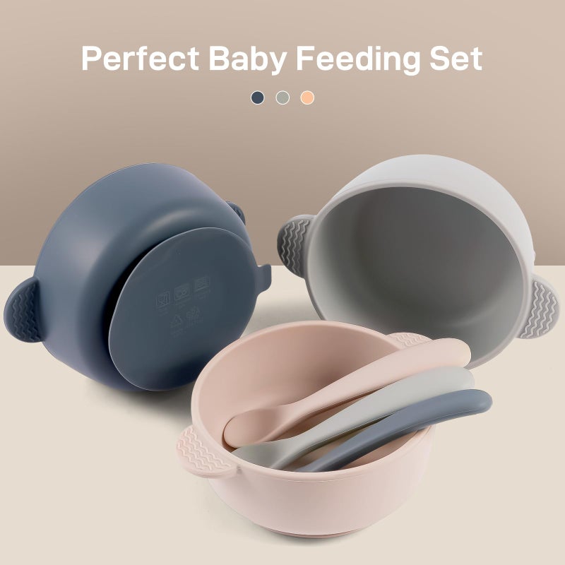 Eascrozn Silicone Baby Feeding Set, 3 Pack Baby Bowls with Suction and 3 Pack Baby Spoons for Babies Toddlers Kids, BPA Free, Baby Utensils Feeding Supplies, Microwave and Dishwasher Safe - Image 2