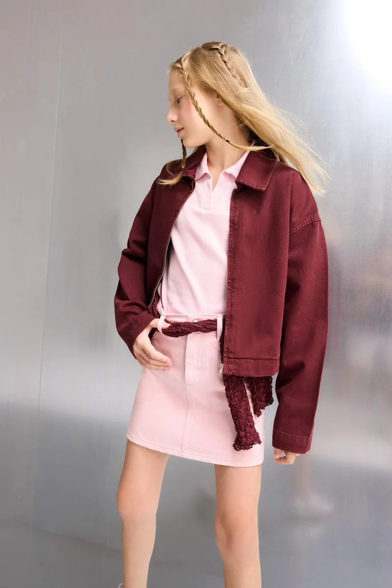 ديفاكتو Girl Gabardine Zip-Up Crop Jacket
