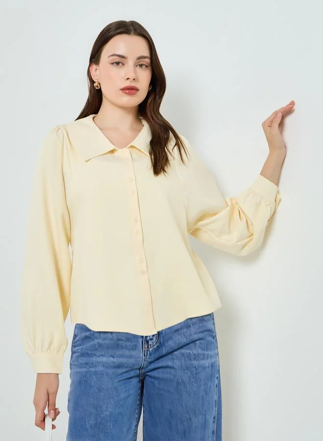 Styli Yellow Buttoned Shirt with Spread Collar
