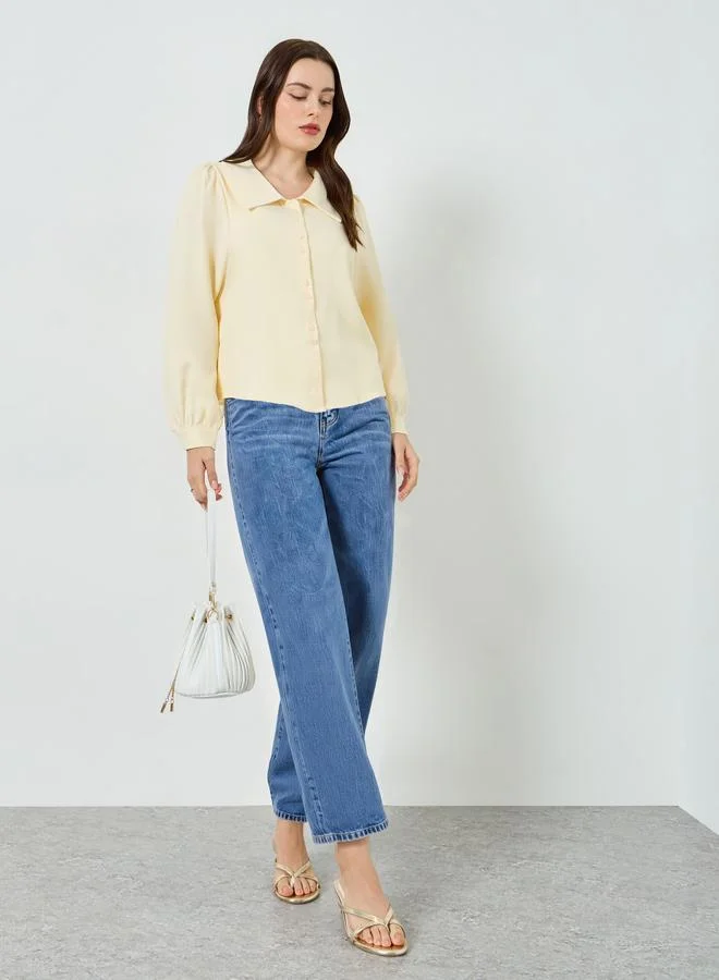 Styli Yellow Buttoned Shirt with Spread Collar