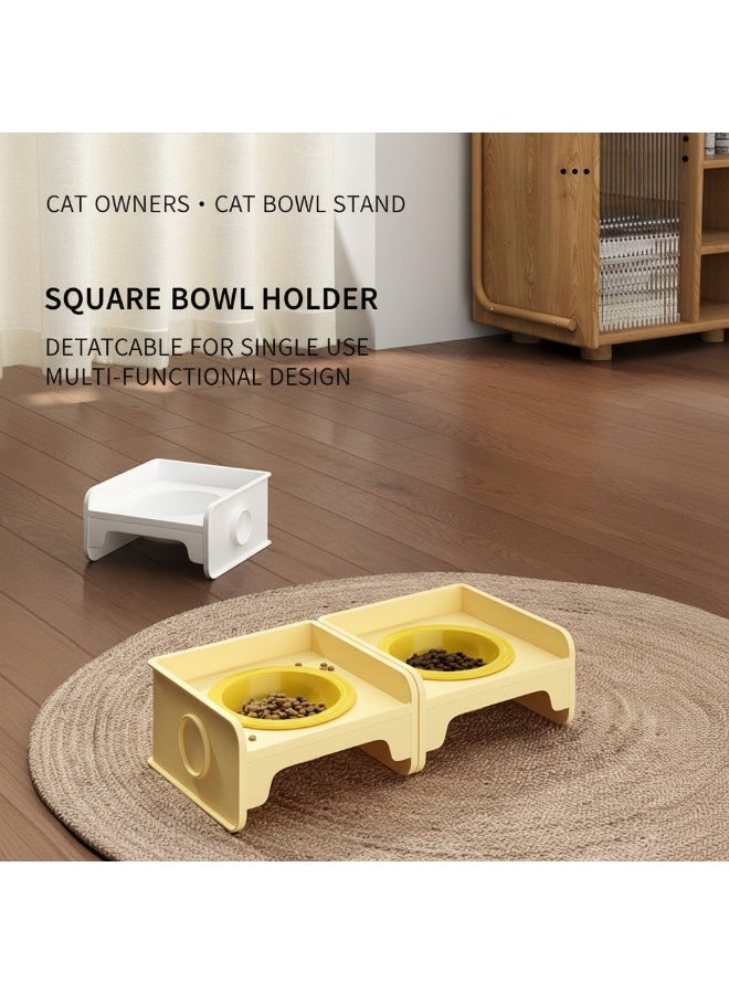 EPET Elevated Pet Bowl for Cats & Small Dogs - Raised Ceramic Food Water Dish - Modern Anti-Vomit Design Ergonomic Feeder Stand (Yellow) - Image 3