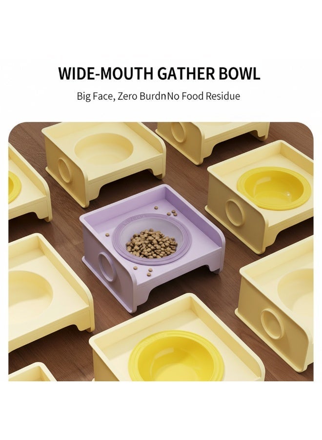 EPET Elevated Pet Bowl for Cats & Small Dogs - Raised Ceramic Food Water Dish - Modern Anti-Vomit Design Ergonomic Feeder Stand (Yellow) - Image 4