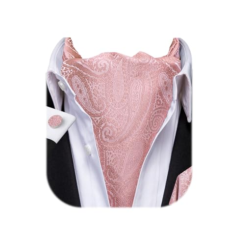 Dubulle Paisley Floral Ascot Tie for Men Self Tie Mens Cravat Tie and Pocket Square Cufflinks Wedding,Blush Pink - Image 1