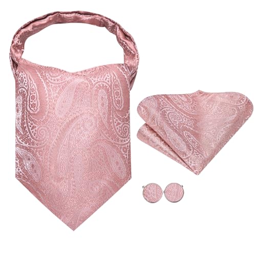 Dubulle Paisley Floral Ascot Tie for Men Self Tie Mens Cravat Tie and Pocket Square Cufflinks Wedding,Blush Pink - Image 4