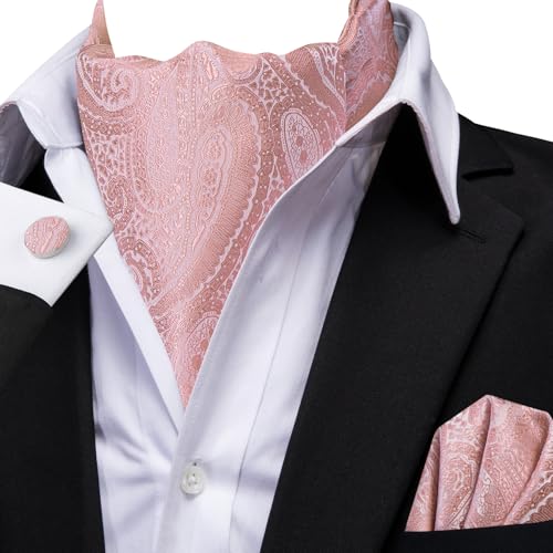 Dubulle Paisley Floral Ascot Tie for Men Self Tie Mens Cravat Tie and Pocket Square Cufflinks Wedding,Blush Pink - Image 3
