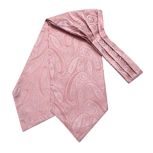 Dubulle Paisley Floral Ascot Tie for Men Self Tie Mens Cravat Tie and Pocket Square Cufflinks Wedding,Blush Pink - Image 5