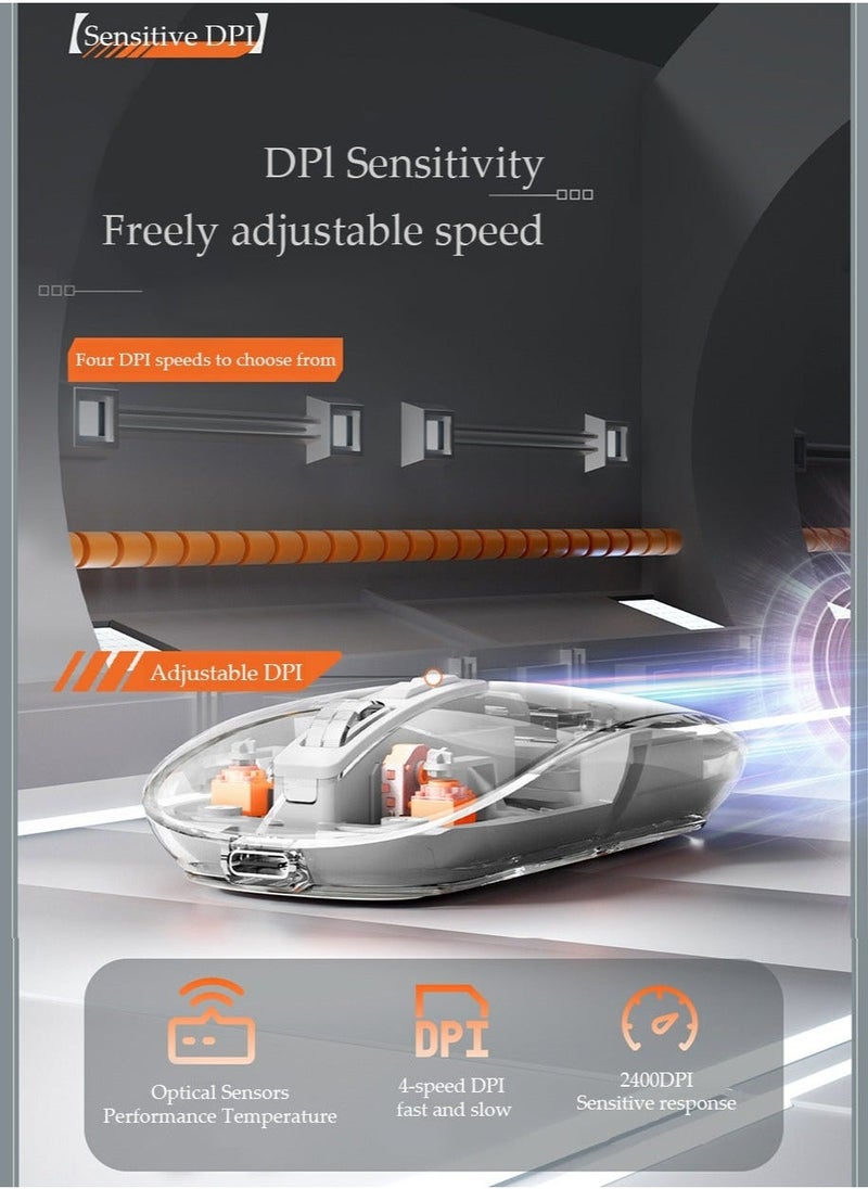 Bluetooth Wireless Mouse,Tri-Mode 2.4G/USB-C/Bluetooth Mouse Up to 2400 DPI,Chroma RGB Backlit,Transparent Mechanical Gaming Mouse,Must-Have Cool USB Computer Mouse for Gaming and Esports - Image 5