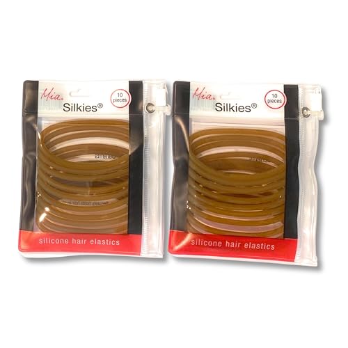 Mia Beauty Silkies, Silicone Hair Elastics, No-Slip Rubber Bands, Translucent Brown, for Women, Athletes, Girls, Thick Hair 2pks/20pcs - Image 1