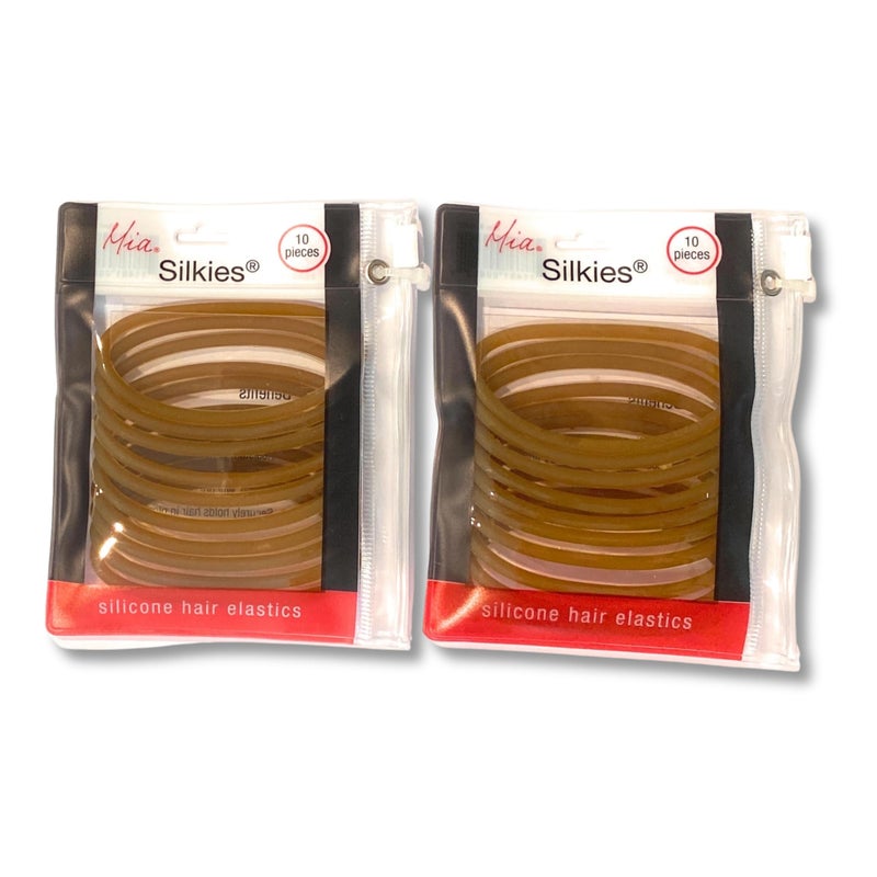 Mia Beauty Silkies, Silicone Hair Elastics, No-Slip Rubber Bands, Translucent Brown, for Women, Athletes, Girls, Thick Hair 2pks/20pcs - Image 5