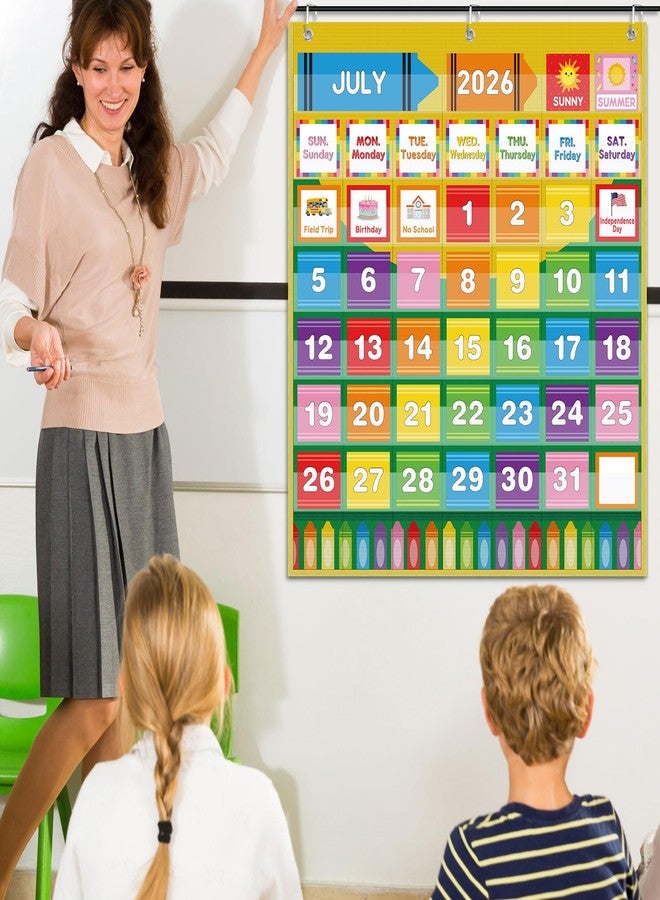 Sinload Classroom Calendar Pocket Chart Set Calendar Bulletin Board Set Seasons Festival Weather Pocket Chart for Classroom Decoration Back to School Supplies(Crayon) - Image 5