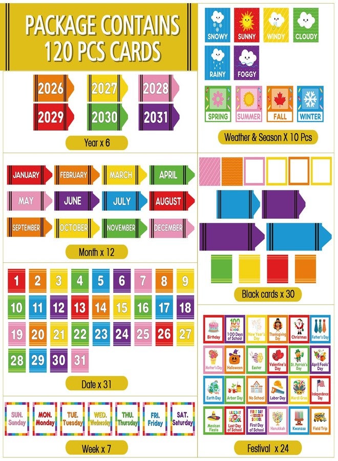 Sinload Classroom Calendar Pocket Chart Set Calendar Bulletin Board Set Seasons Festival Weather Pocket Chart for Classroom Decoration Back to School Supplies(Crayon) - Image 2