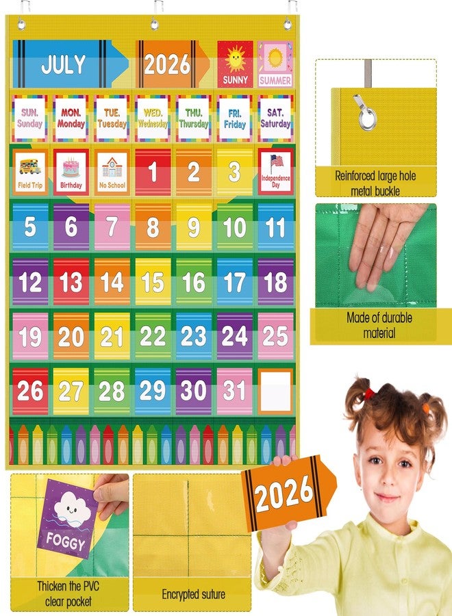 Sinload Classroom Calendar Pocket Chart Set Calendar Bulletin Board Set Seasons Festival Weather Pocket Chart for Classroom Decoration Back to School Supplies(Crayon) - Image 3