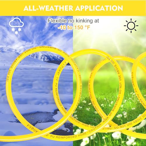FYPower Air Compressor Hose 1/4 Inch x 100 Feet Reinforced Polyurethane (PU) Air Hose with Fittings, Bend Restrictors, 1/4" Industrial Quick Coupler and Plug Kit, Yellow - Image 5