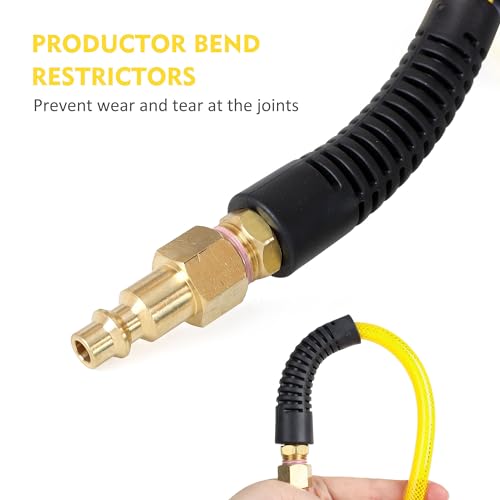 FYPower Air Compressor Hose 1/4 Inch x 100 Feet Reinforced Polyurethane (PU) Air Hose with Fittings, Bend Restrictors, 1/4" Industrial Quick Coupler and Plug Kit, Yellow - Image 4
