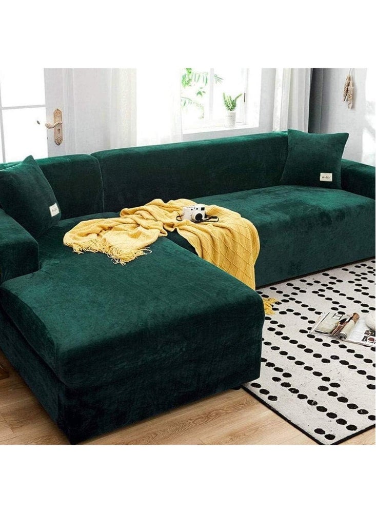 Velvet Plush Sofa Cover, Skid Resistance Stretch Sofa Cover Slipcover Soft Thick Sofa Protector for L-shape Sectional Couch (Dark Green,3 Seater(75-91")) - Image 1