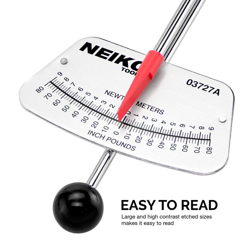 Neiko 03727A 1/4-Inch-Drive Beam Torque Wrench, SAE and MM Bicycle and Automotive Wrench, Reads in 0–80 Inches/Pounds and 0–9 Newton/Meter Increments - Image 4