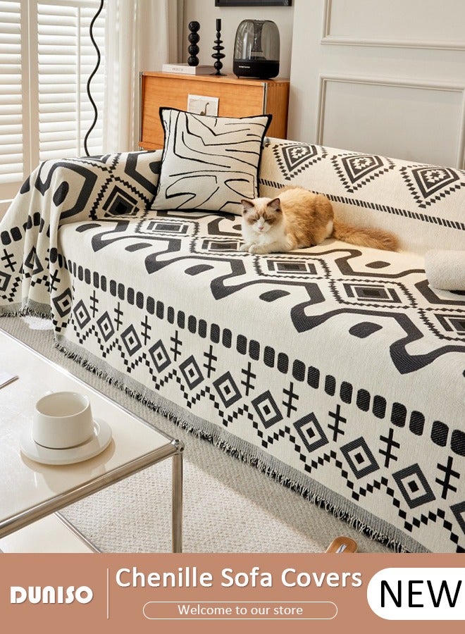 DUNISO Double Sided Chenille Sofa Cover, Washable Geometric Stylish Couch Cover,Tassel Pattern Sofa Cover,Four Seasons Washable Sofa Blanket, Couch Furniture Protector, Non Slip Sectional Sofa Slipcover(180*300cm) - Image 1