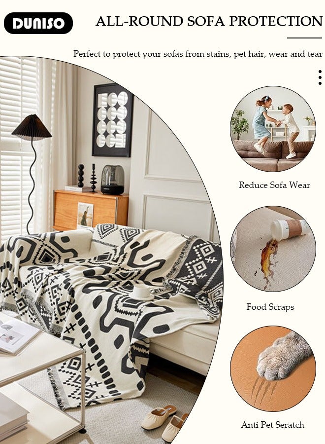 DUNISO Double Sided Chenille Sofa Cover, Washable Geometric Stylish Couch Cover,Tassel Pattern Sofa Cover,Four Seasons Washable Sofa Blanket, Couch Furniture Protector, Non Slip Sectional Sofa Slipcover(180*300cm) - Image 4