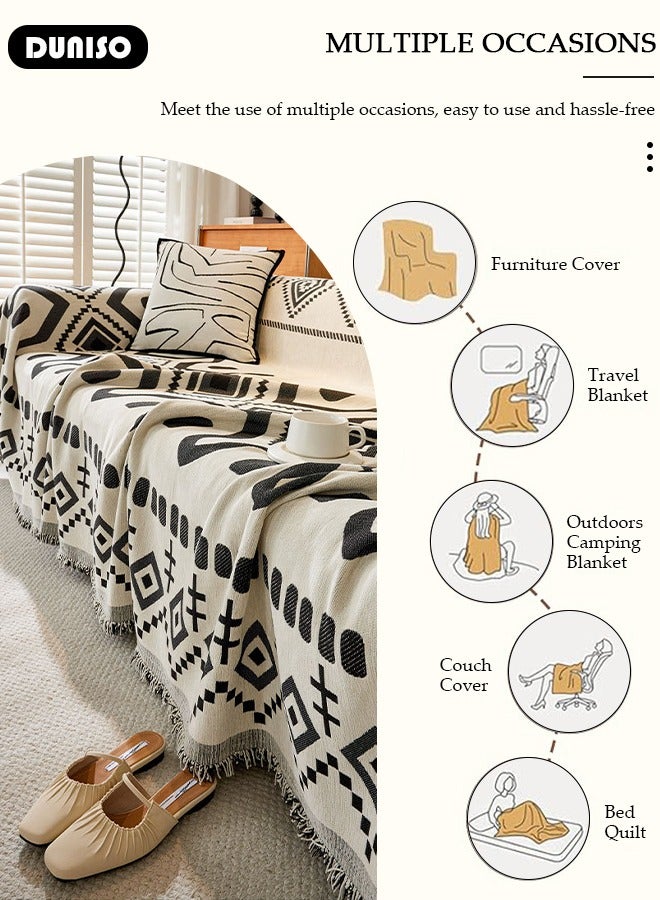 DUNISO Double Sided Chenille Sofa Cover, Washable Geometric Stylish Couch Cover,Tassel Pattern Sofa Cover,Four Seasons Washable Sofa Blanket, Couch Furniture Protector, Non Slip Sectional Sofa Slipcover(180*300cm) - Image 3