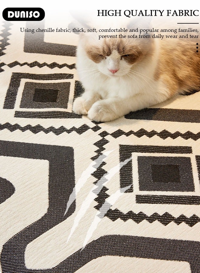 DUNISO Double Sided Chenille Sofa Cover, Washable Geometric Stylish Couch Cover,Tassel Pattern Sofa Cover,Four Seasons Washable Sofa Blanket, Couch Furniture Protector, Non Slip Sectional Sofa Slipcover(180*300cm) - Image 5