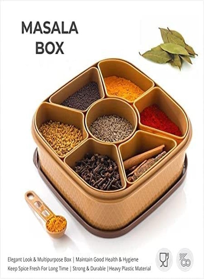 RIVUGJA Multipurpose 7 In 1 Plastic Masala Rangoli Dabba Box Set with Spoon, Spice Box Set Wooden Style Plastic Spice Organizer - Image 4