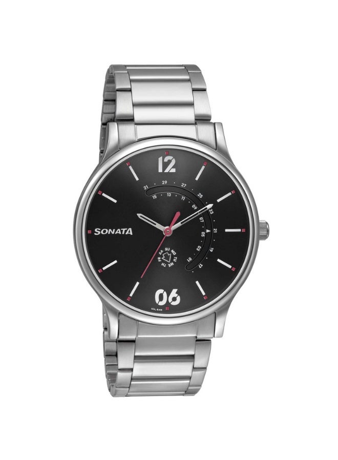 Sonata 77105SM03 Men's Watch – Black Dial, Stainless Steel Strap, Quartz Movement, 3 ATM Water Resistance - Image 1