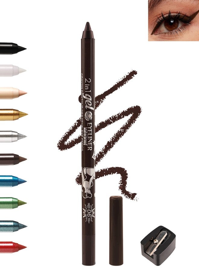 Lestpola Brown Gel Eyeliner Pencil, Sharpenable Eye Liner Waterproof Smudge proof Long Lasting, Matte Gel Cream Smooth Texture, Intense Color Waterline Eyeliner Pen Makeup with Sharpener, Delineador De Ojos-06 - Image 1