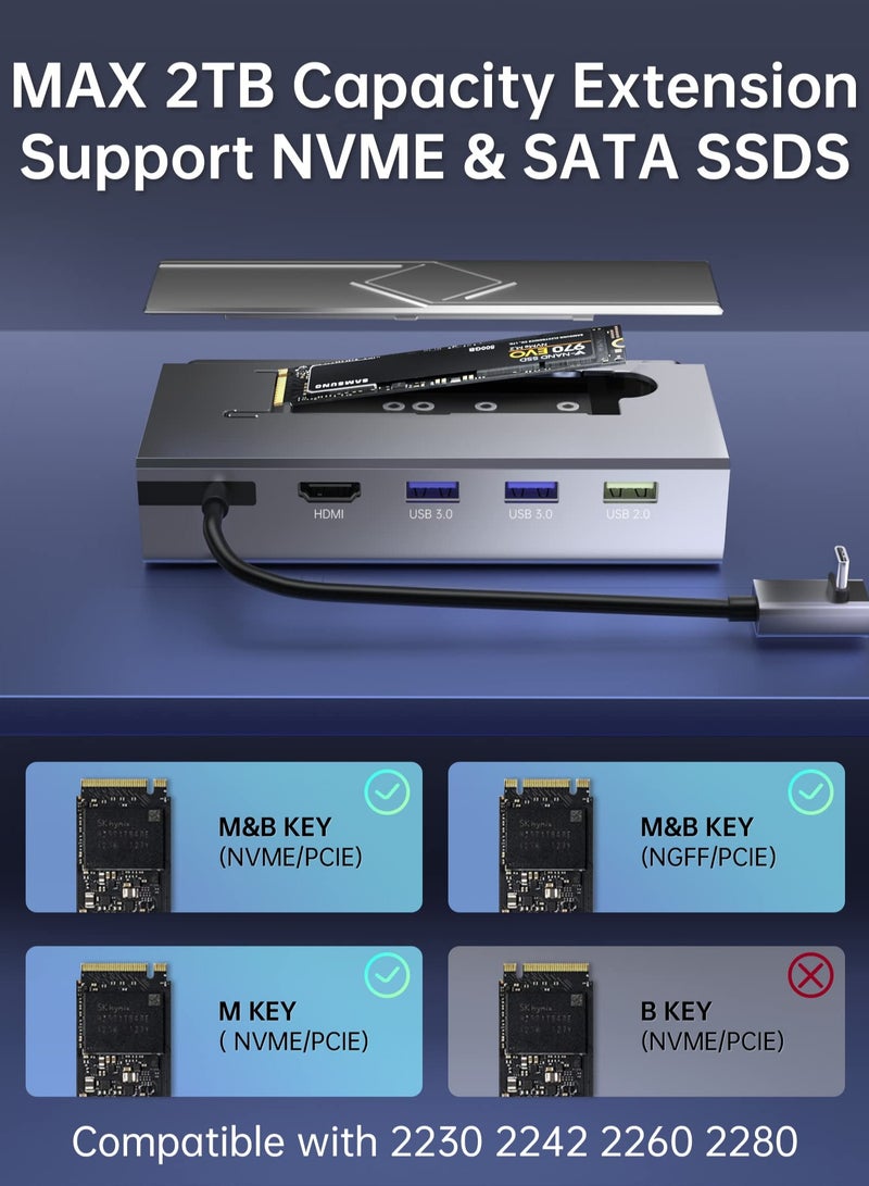 Barakah M.2 Docking Station for Steam Deck, 7 in 1 Docking Station with SSD Port HDMI 2.0 4K@60Hz, Gigabit Ethernet, 3 USB and Full Speed USB-C Charge Port Compatible with Valve Steam Deck - Image 3